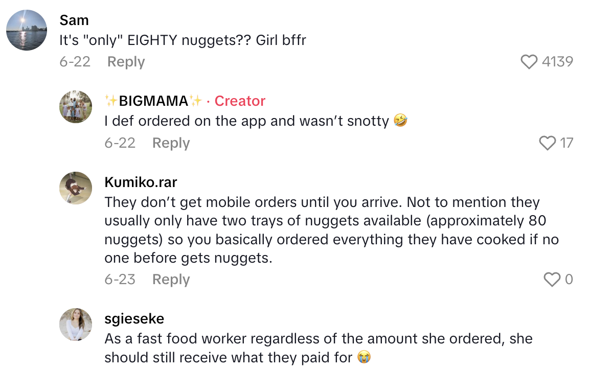 Screenshot 2025 07 05 at 11.50.20 AM McDonalds Customer Sounded Off About The Bad Experience She Had.   That’s 50 nuggets, and I’m supposed to have 80.